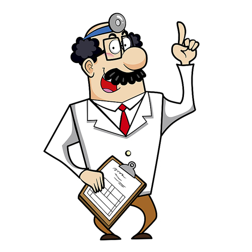 Vector illustration of a cartoon doctor with a medical chart clipboard.