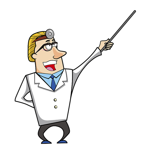 Vector illustration of a cartoon doctor with a pointing stick.