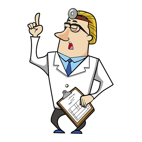 Vector illustration of a cartoon doctor with a medical chart clipboard.