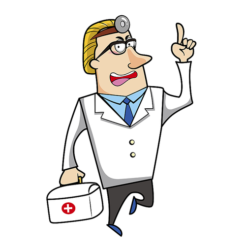 Vector illustration of a cartoon doctor with a first aid kit medical bag.