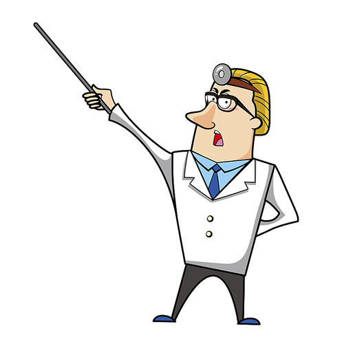 Vector illustration of a cartoon doctor with a pointing stick.