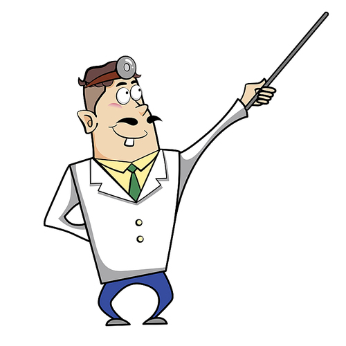 Vector illustration of a cartoon doctor with a pointing stick.