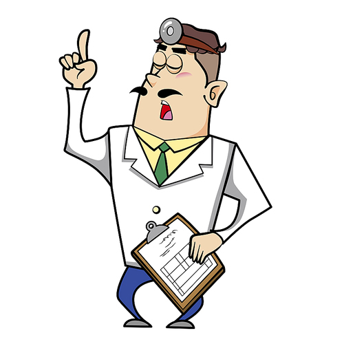 Vector illustration of a cartoon doctor with a medical chart clipboard.