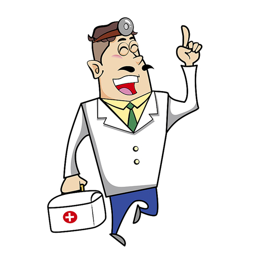 Vector illustration of a cartoon doctor with a first aid kit medical bag.