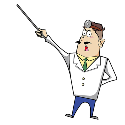 Vector illustration of a cartoon doctor with a pointing stick.