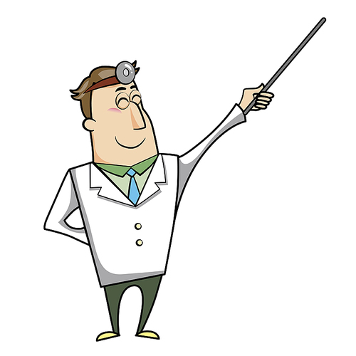 Vector illustration of a cartoon doctor with a pointing stick.