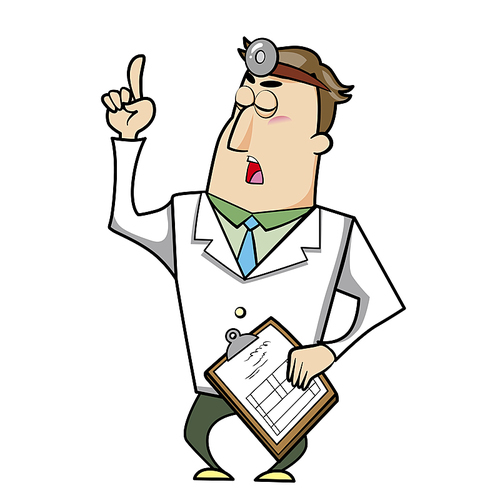 Vector illustration of a cartoon doctor with a medical chart clipboard.