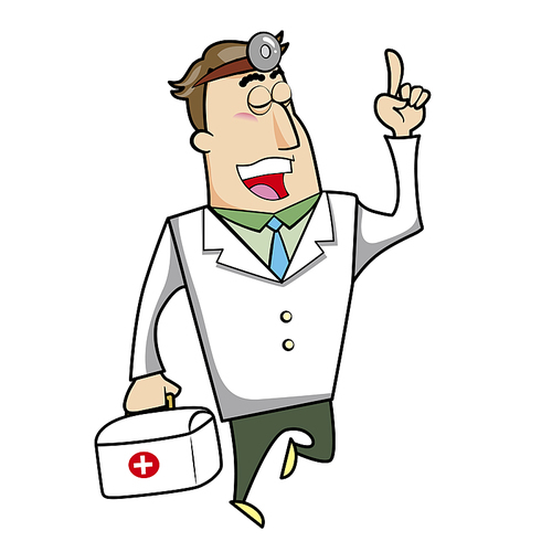 Vector illustration of a cartoon doctor with a first aid kit medical bag.