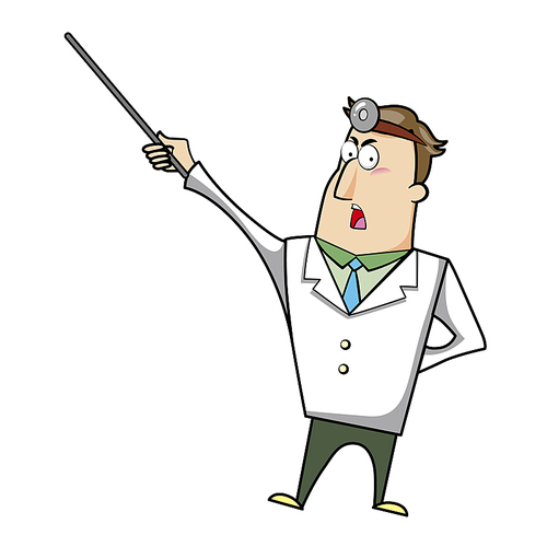 Vector illustration of a cartoon doctor with a pointing stick.