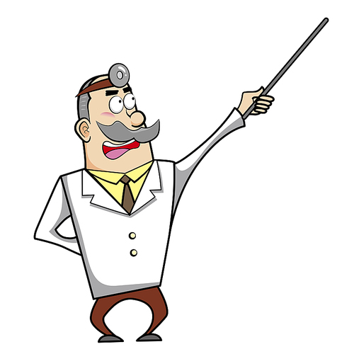 Vector illustration of a cartoon doctor with a pointing stick.