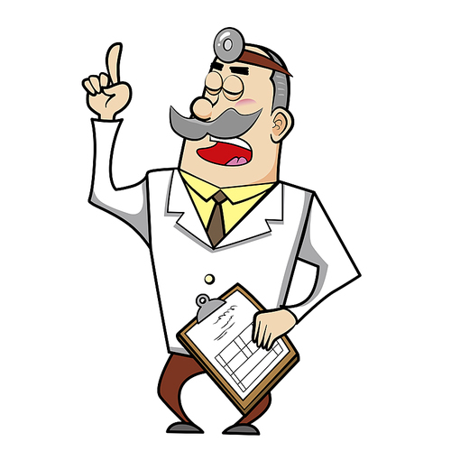 Vector illustration of a cartoon doctor with a medical chart clipboard.