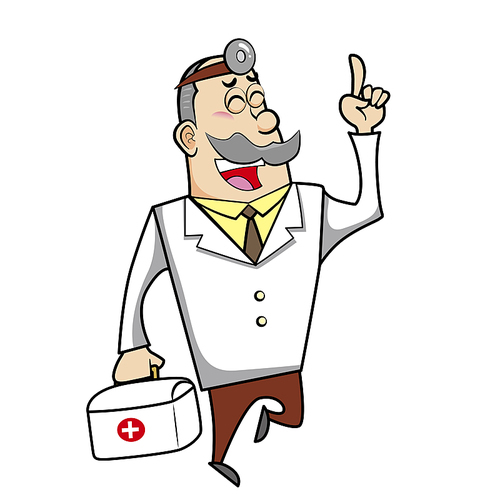 Vector illustration of a cartoon doctor with a first aid kit medical bag.