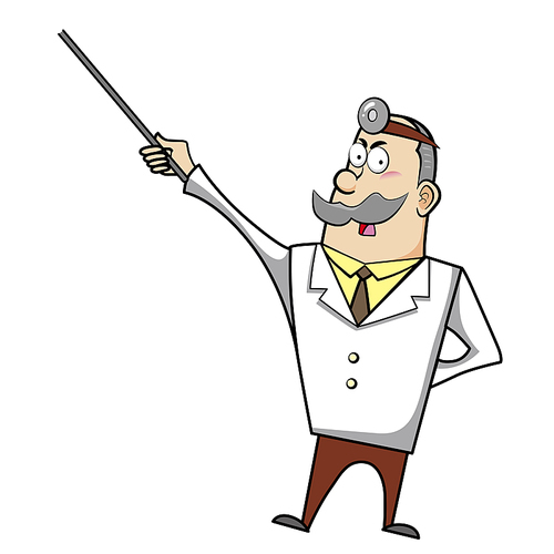 Vector illustration of a cartoon doctor with a pointing stick.