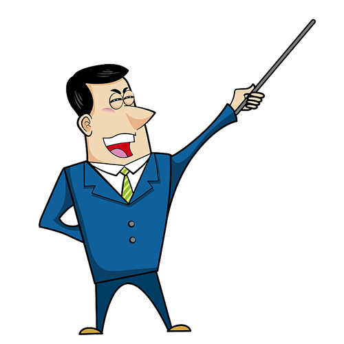 Vector illustration of a cartoon businessman with a pointer stick.