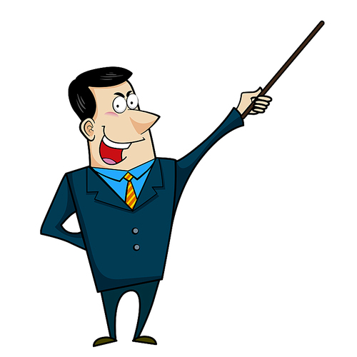 Vector illustration of a cartoon businessman with a pointer stick.