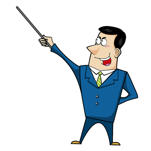 Vector illustration of a cartoon businessman with a pointer stick.