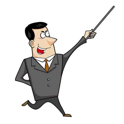 Vector illustration of a cartoon businessman with a pointer stick.