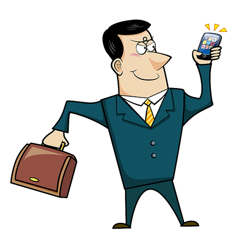 Cartoon Businessman with Briefcase and Cell Phone