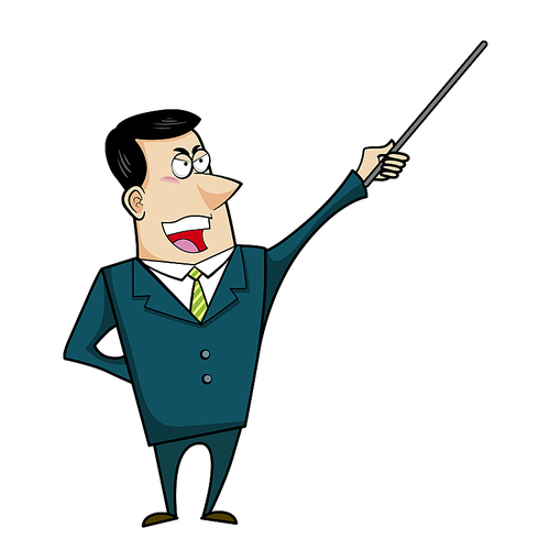 Vector illustration of a cartoon businessman with a pointer stick.