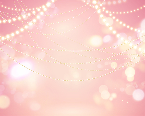 Glittering bokeh pink background with lighting bulbs decoration
