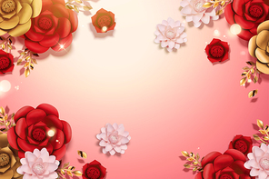 Elegant paper flowers background in 3d illustration