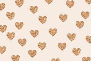 Glittering golden color particle heart shaped pattern background