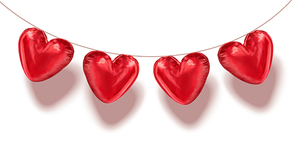 Heart shaped balloons hanging in the air, 3d illustration