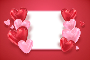 Heart shaped balloons card template with copy space in 3d illustration