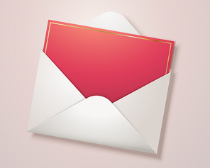 Blank red card with open envelope in 3d illustration