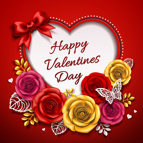 Happy Valentine's day design with roses in 3d illustration