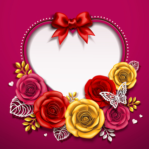 Happy Valentine's day card design with roses in 3d illustration