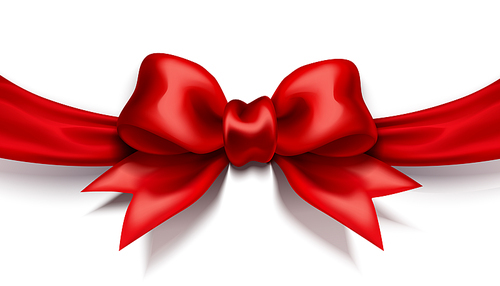 Red ribbon bow on white background in 3d illustration