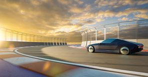 Brandless sport car run on the race track. 3d rendering with my own creative design.