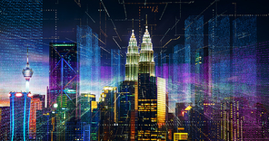 Smart cityscape with wireless network . Futuristic communication technology concept .