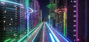 Smart city with speed light data connection. Technology concept . 3d rendering