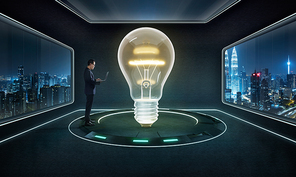 Businessmen working with light bulb. Creative and idea for business concept.