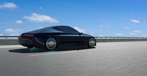 Brandless Electric EV concept car run on the road. 3d rendering with my own creative design.