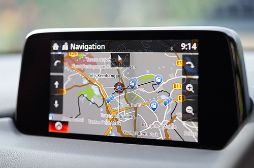 Kuala Lumpur, Malaysia - July 27, 2019: Mazda CX 5 navigation system on interior dashboard screen