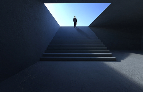 Successful businessman climbing on stair , ambitions concept .