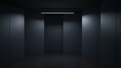 3D rendering minimalist and modern design studio room space background, low key lighting .