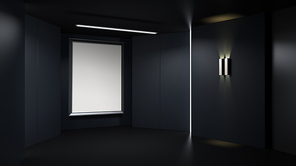 3D rendring empty rendering picture frame with minimalist and modern design studio room space background, low key lighting .