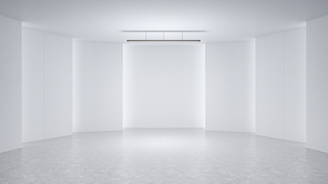 3D rendering minimalist and modern design studio room space background, high key lighting .