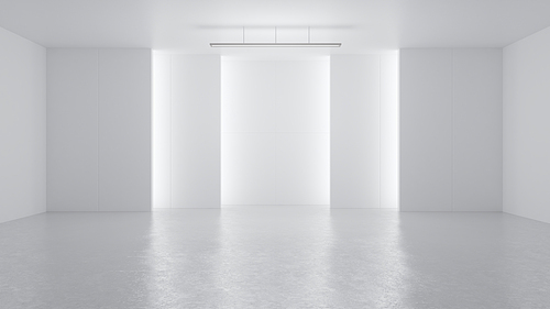 3D rendering minimalist and modern design studio room space background, high key lighting .