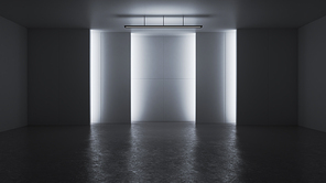 3D rendering minimalist and modern design studio room space background, low key lighting .
