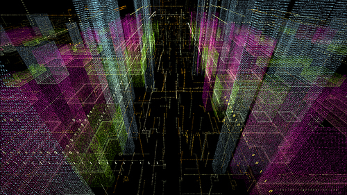 3D Smart digital city built with binary code , futuristic smart technology and connection network concept .