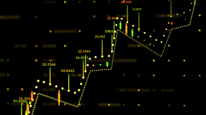 Close up of financial business chart with diagrams and stock numbers showing  uptrend and downtrend .