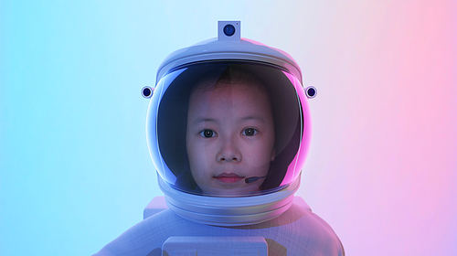 Portrait of adorable little cute girl Astronaut