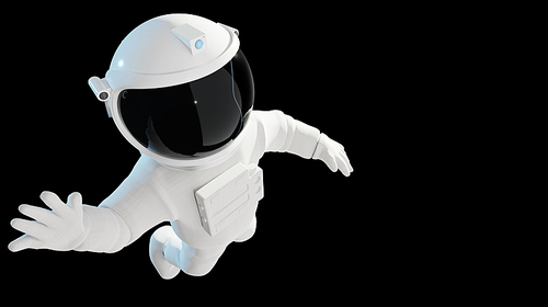 Floating Astronaut waving,  isolated on black background with clipping path. 3D rendering.