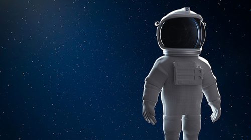 Astronaut standing in outer space. Clipping path include. 3D rendering.