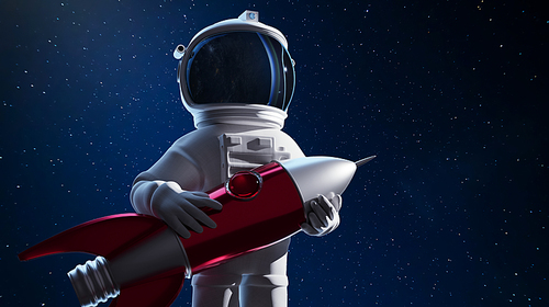 Astronaut holding his spaceship, conceptual illustration of the dream of great exploration. 3D rendering. Clipping path include.